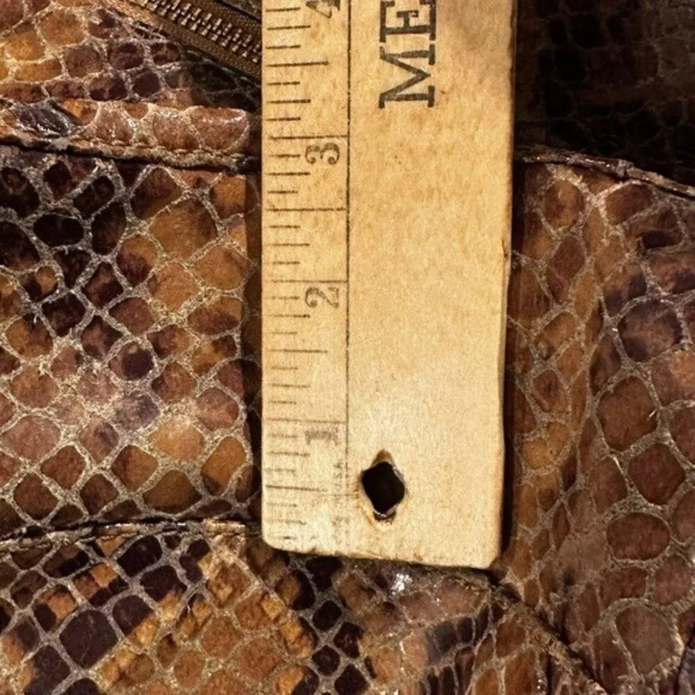 Michael Kors Hobo Purse Handbag Leather Snake Print Brown Y2K Tassle Crossbody